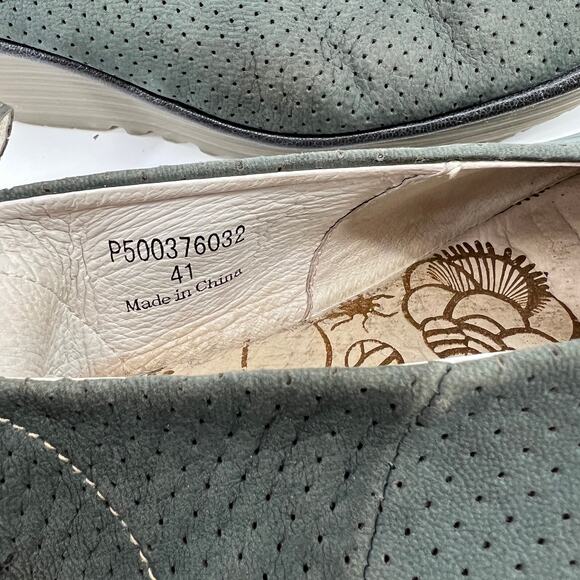 Fly London Olive Green Perforated Leather Wedge Sandals Size 41 - Picture 5 of 8